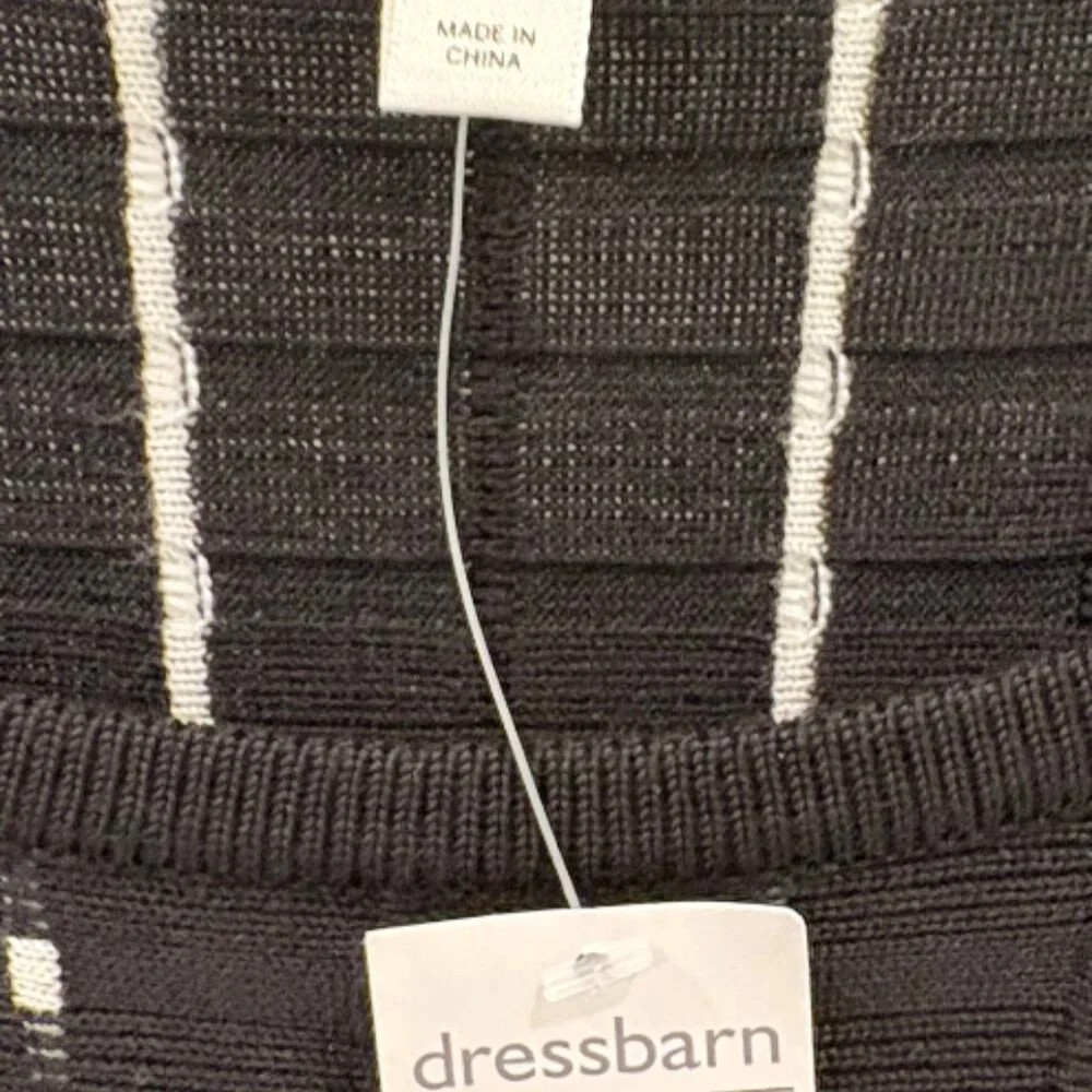 NWT Dressbarn Black Knit Dress White Pinstripe Stitching Fit & Flare Size Medium - Picture 4 of 4